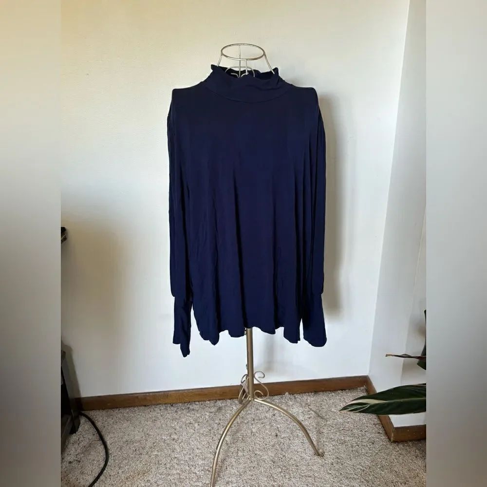 Eloquii Elements Mock Turtleneck Long Sleeve Top 22/24 Navy